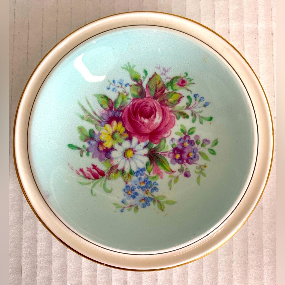 Rare Vtg Paragon Bone China Trinket Dish Howard Sprays Pattern Blue Pink Rose